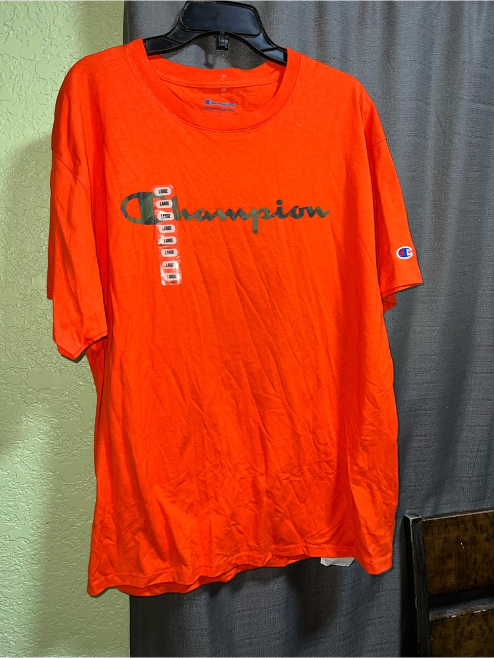 Champion Bright Orange Script Camouflage Logo Tee NWOT